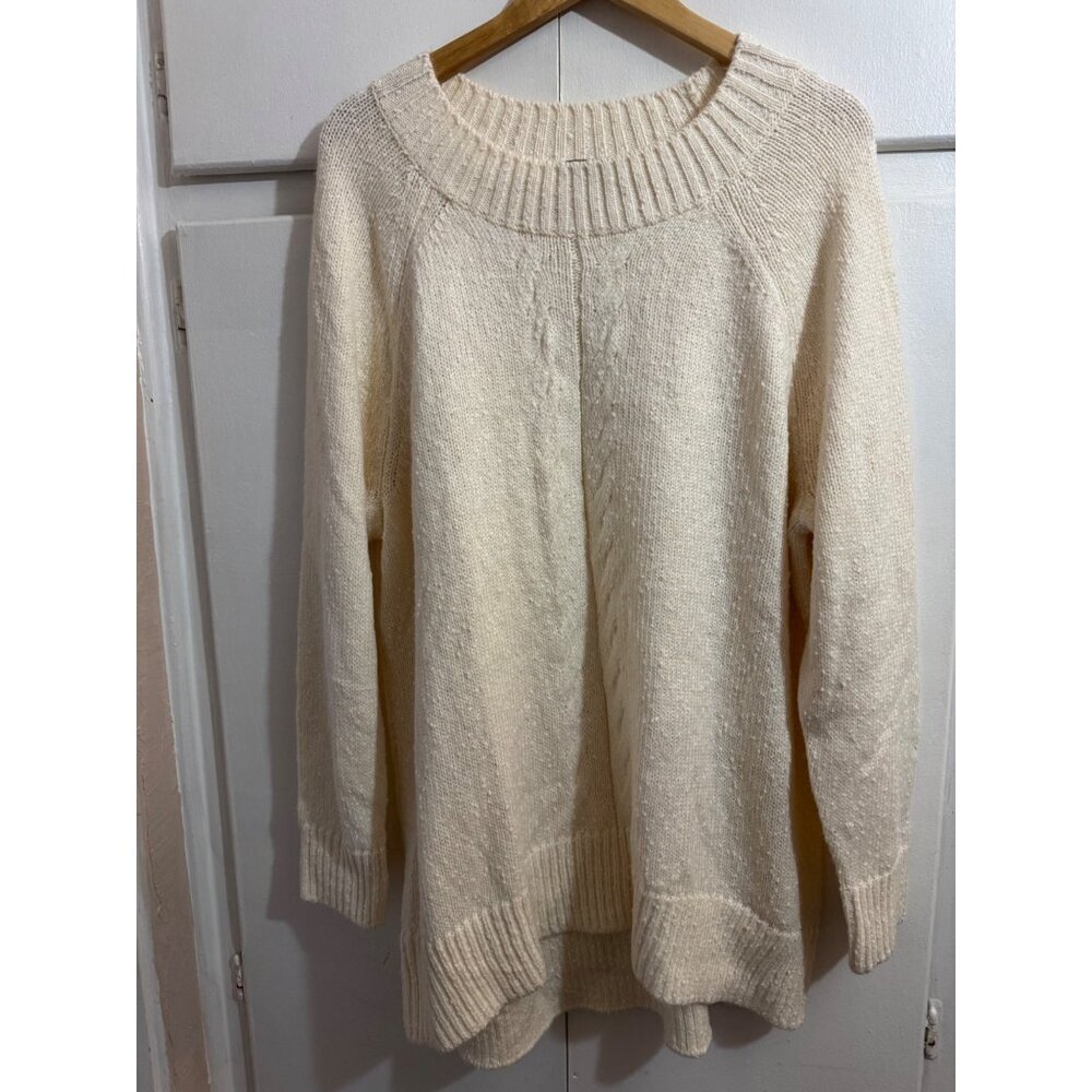 New! D&Co Naturals Cable Knit Mock Neck Sweater with Hi-Lo Hem Cream 1X